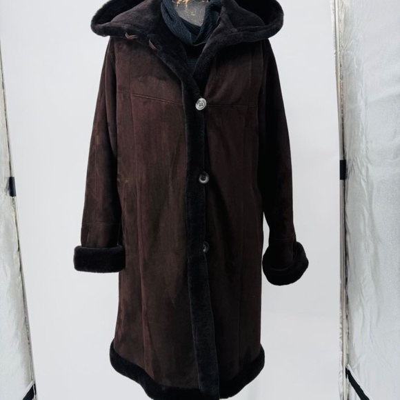 Authentic Overland Shearling Long Coat Coffee/Dark Brown - Picture 17 of 17